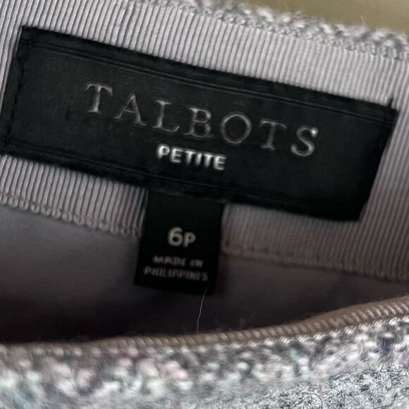 Talbots Petites Herringbone Wool Blend Skirt Gray Faux Wrap Scallop 6P - Picture 8 of 9